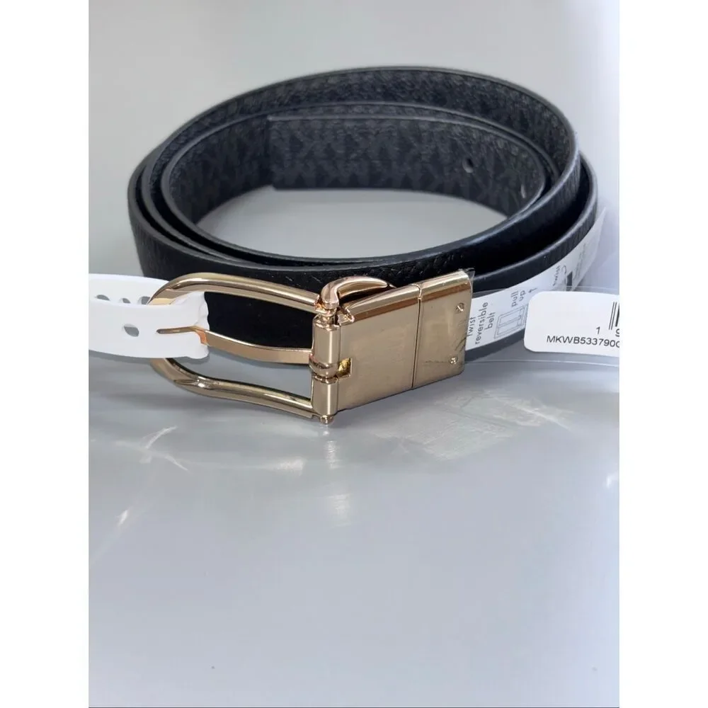 Michael Kors twist Reversible leather Belt black logo XXL new
